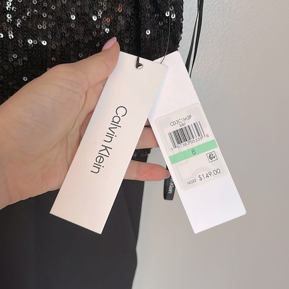 Calvin Klein Mock Neck Sleeveless Sequin Jumpsuit - Picture 2 of 5